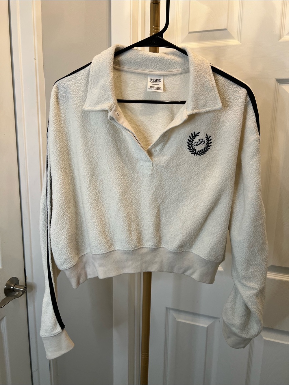 PINK Victoria's Secret Cream Sherpa Quarter-Zip with Black Trim